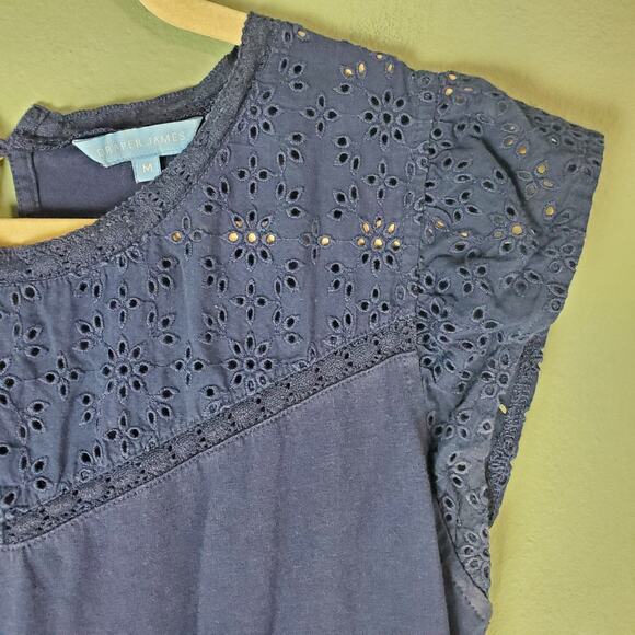 Draper James Womens Navy Blue Knit Eyelet Short Cap Sleeve Dress Size Medium - Picture 4 of 7